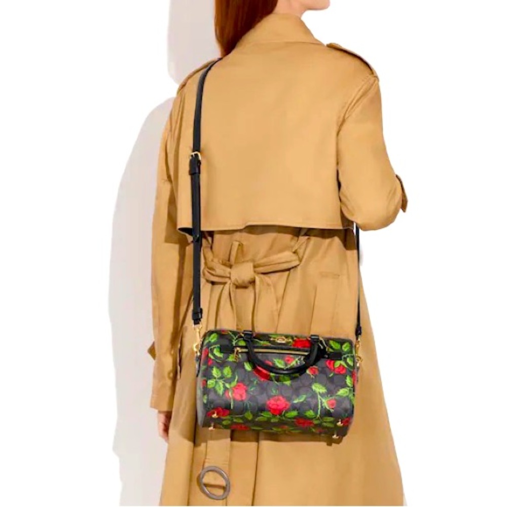 NWT Coach Rowan Satchel In Signature Canvas With Fairytale Rose Print - Picture 5 of 13
